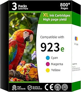 923e High Yield Ink Cartridge Replacement for HP923e HP923 923 e Combo Pack Compatible with HP OfficeJet pro 8120 8122e 8124e 8125e 8130 8132e (Cyan Magenta Yellow 3 Pack)