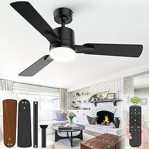 Ceiling Fans with Lights, 42 Inch Low Profile Ceiling Fan with Light and Remote Control,10 Min Quick Installation,Reversible,3CCT Dimmable,Quiet,Black Small Ceiling Fan for Bedroom Indoor/Outdoor