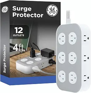 GE Surge Protector Power Strip, 4 Ft Braided Extension Cord