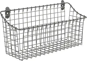 Spectrum Extra Large Wire Wall Mount Storage Basket Industrial Gray, Vintage Wire Basket Wall Mount Organizer Modern for Pantry Kitchen and Bath, Versatile Wall Mount Storage Basket Wire Caddy
