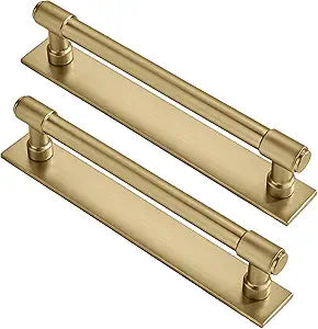 5 Pack 6 Inch Hole Center Brushed Gold Cabinet pulls with Backplate Solid and Heavy-Duty Drawer Handles Kitchen Cabinet Handles Drawer Pulls Kitchen Cabinet Hardware Kitchen Handles