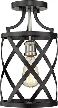Z-Lite 481F1-MB-BN Malcalester Flush Mount, 1-Light 100 Watts, Matte Black and Brushed Nickel