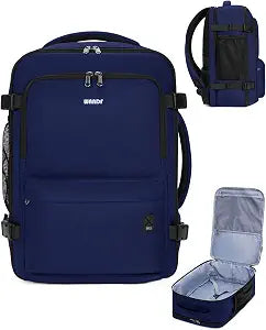 WANDF Personal Item Travel Bag 18x14x8, Carry On Laptop Backpack (Navy)