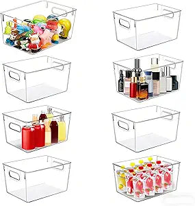 Set of 8 pantry organizers and storage, Clear Plastic Storage Bins for Kitchen Organization, Freezer Storage, Home Edit Containers (8Large)