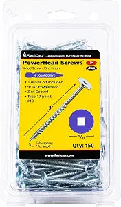 FastCap PowerHead Wood Screws, 3", #2 Square Drive, 150-Pack