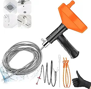 33 FT Drain Snake Auger, Plumbing Snake Drain Hair Clog Removal Tool, Sink Unclogger Drain, Heavy Duty Drum Auger, Cleaner Tool for Bathroom Kitchen Tub Shower Drain Clog Remover with Gloves