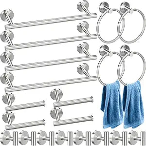 Blulu 20 Pcs Bathroom Hardware Set, Stainless Steel Towel Bar Set Includes 16 Inch Towel Bar, Hook, Ring, Toilet Paper Holder Wall Mounted Bathroom Accessories (Brushed Nickel)