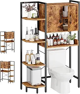 K2 Heavy Duty 7-Tier Over The Toilet Storage CabinetWith Magnetic Doors & Adjustable FeetFreestanding Above Toilet ShelfSpace Saver Bathroom Organizer 9.3"D x 31.5"W x 67.2"HRustic Brown