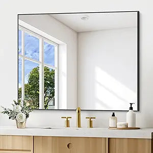 DESBING Black Bathroom Mirror for Wall, 30x36 Inch Rectangle Mirrors with Metal Frame, Modern Vanity Wall Mirror Decor for Entryway Hangs, Bathroom Living Room Horizontal or Vertical