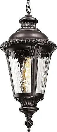 Emliviar 21.3" Modern Hanging Porch Light with Adjustable Chain, Water Ripple Glass Outside Hanging Lighting in Oil Rubbed Bronze Finish, XE265H-M ORB-SW