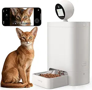 FEELNEEDY Automatic Cat Feeder with Camera 360, 2k HD Video Night Vision, AI-Powered for Auto Pet Tracking, 5G/2.4G Wi-Fi & 2-Way Audio, Smart APP Control, Low Food Alert, 5.5L Timed Pet Feeder