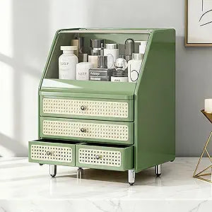 Large Cosmetic Storage Box Dustproof And Waterproof. Display Case with Drawers Countertop Vanity Organizer for Skincare, Lipsticks, Perfume  Bathroom Cosmetic Storage Display Box (Green)
