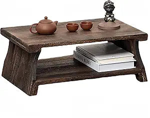 Folding Floor Table,Meditation Tables Altar,Small Coffee Table,Japanese Altar Tables,Hand Carved Natural Brown Wood Small Puja Table, IT is 20 Inches (L),11.6 Inches (W), 8.5 Inches (H)