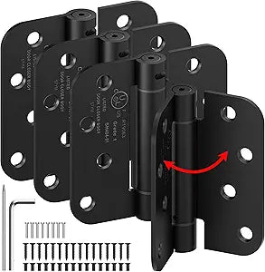 4-Pack Self Closing Door Hinges, 4 Inch Spring Loaded Door Hinges, Adjustable Tension for Exterior,Garage, Front Back Door,Left Right Hand Door, 5/8'' Radius Corners,UL Listed,Black