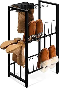 GADFISH Free Standing Shoe Racks, Vertical Boot Rack, Black Metal Boot Storage Organizer Tall Boots Organizer for Closet, Entryway, Shoe Rack for Boots, Sneakers, Fit 8 Pairs