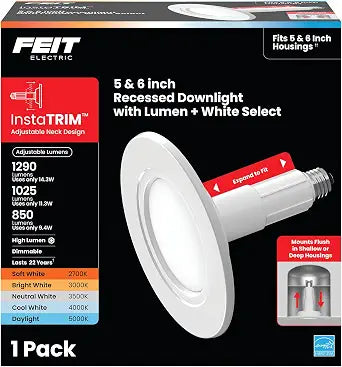 Feit Electric 5/6in InstaTrim LED Recessed Downlight, 5CCT, E26 Base