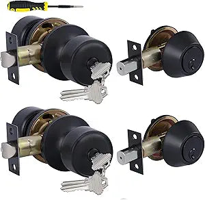 Lanwandeng 2 Sets Keyed Alike Entry Door Knobs and Single Cylinder Deadbolt Lock Combo Set Security for Entrance and Front Door, All Keyed Same Door Lock with Classic Satin Nickel Finish