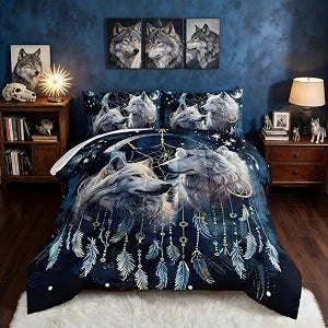 HOSIMA Dream Catcher Print Wolf Twin Comforter Set with 2 Pillowcases.