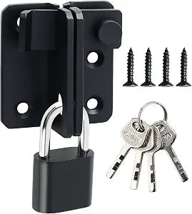 Alise Black Flip Latch Gate Latch Set with A Padlock,Barn Door Lock,L Size
