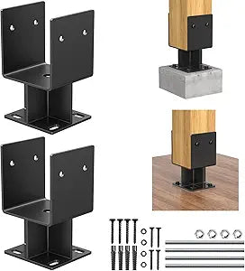 4"x 4" Concrete Post Base, 2Pcs Stainless Steel Adjustable Post Anchor Bracket (Internal 3.5 x 3.5), U-Shape Wood Post Base Holder for Pavilion Deck Porch Handrail Railing Support