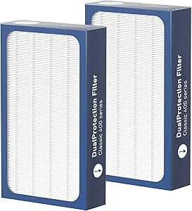 2 Pack Classic 400 Series DualProtection Filter Replacement Compatible with BLUEAIR Classic 400 Series Air Cleaner Purifiers, 480i, 402, 403, 405, 410, 450E, 455EB, HEPA Filter