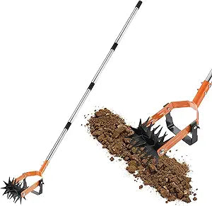 M METERXITY 2-in-1 Rotary Cultivator Tool, 72 Inch Adjustable Garden Hand Tiller with Star-Shaped Rolling Tines, Weeder & Soil Aerator for Loosening Mixing Soil/Lawn Care/Reseeding Grass