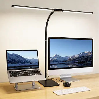 Desk Lamp for Home Office,Adjustable Double Head Desk Light with Base Black