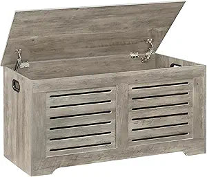 DINZI LVJ Storage Chest, 43.3 Wooden Toy Box with 2 Safety Hinges, Retro Entryway Shoe Storage Bench with Flip-Top, Sturdy Large Storage Trunk for Living Room, Bedroom, Easy Assembly, Gray Wash