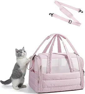 BAGSMART Cat Carrier: Soft-Sided Pet Carrier for Small Medium Cats Dogs Puppy Quilted Collapsible Puffy Travel Bag Up to 20 Lbs Pink