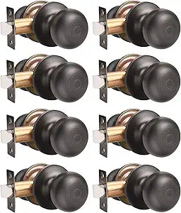 GOBEKOR 8 Pack Oil Rubbed Bronze Passage Door Knobs Round Interior Door Knobs with Lock Passage Knobs Keyless Closet Door Knob Modern Door Hardware