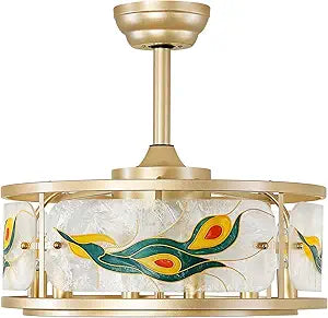 Caged Low Profile Ceiling Fan with Light and Remote, 20'' Gold Small Chandelier Ceiling Fan Light, 6 Speed and Reversible, Fandelier Ceiling Fan with Light for Bedroom Kitchen Dining Room