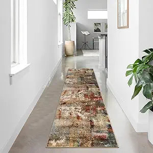 Lahome Washable Runner Rug with Rubber Backing- 2x8 Rug Runners for Hallways Non Slip Kitchen Rugs Non Skid, Modern Abstract Carpet Runner Indoor Floor for Bathroom Entrance Living Room Bedroom,Red