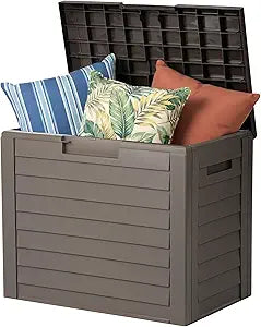 IRIS USA 35-Gallon Outdoor Deck Storage Box, Lockable & UV-Protected, Weather-Resistant Patio Storage for Cushions, Garden Tools & Packages, Waterproof Resin, Durable & Stylish Design - Brown