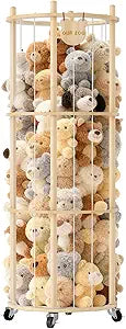 P&WENFENG ZZZ Toy Storage Chest Stuffed Animal Storage,3-Tier Rotating Shelf with Natural Wood, Large Capacity Cylinder for Plush Toys & Home Decor, Living Room Organization