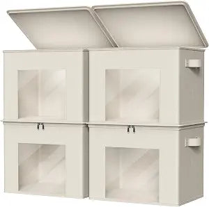 Zilink Fabric Storage Bins with Lid Sweater Closet Organizer, Beige,4 Pack
