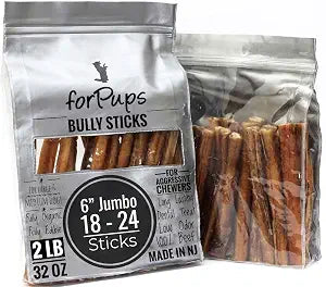 Jumbo 6" Bully Sticks (2 POUNDS) for Large Dogs, for Extreme Chewers, All Natural, 100% Beef Pizzle Chew, No Additives, Fully Digestible Dental Treats (6 inch, 2 lb/32 oz)