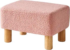 YMYNY Ottoman, Modern Footrest with Soft Padded Seat, Foot Stool with Wood Legs, Small Square Pouf Under Desk for Living Room Bedroom Office 15.74" D11.41" W9.84" H Pink UHBD030P