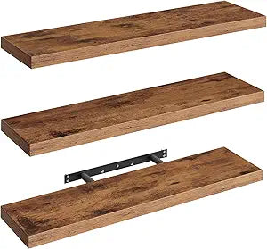 RALGEND Floating Shelves for Wall, 1.5" Thick Wall Shelf Set of 3 with Invisible Brackets, L31.5 x W7.9 Hanging Shelves Farmhouse Home Decor for Bathroom, Living Room, Bedroom, Rustic Brown 8301BJP3BF