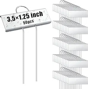 Landhoow 50 Pcs Large Garden Plant Markers Metal Plant Labels Sign 3.5'' x 1.25'' with 6'' Stake Weatherproof Waterproof Garden Sign for Outdoor Seedlings Herbs Vegetable Greenhouse, Silver