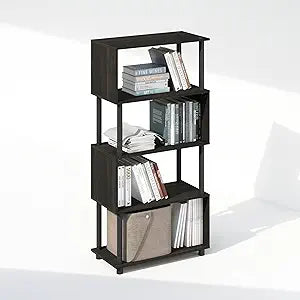 Furinno Reed Book Shelf, 5-Tier Bookshelf with Open Shelf, Geometric Bookcase with S-Shaped Frame, 11.8 x 23.6 x 48, for Living Room, Bedroom, Home Office, Black Espresso