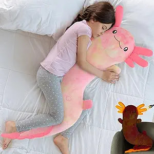 MaoGoLan Giant Axolotl Plush Pillow, Big Axolotl Plush Stuffed Animal Toy for Kid Girl Boy, Jumbo Stuffed Salamander Body Pillow Glow in The Dark, Birthday Day Gift Baby Shower Decor, Pink Yellow