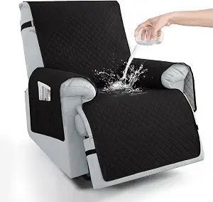 100% Waterproof Recliner Chair Covers 23.6", Non-Slip Recliner Cover for Chair with Pocket Washable Recliner Covers that Stay in Place with Elastic Straps for Dogs Cats Kids Pets-Black