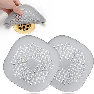 Upgraded Silicone Shower Drain Hair Collector, 2-piece Square Drain Cover with Strong Suction Cup, Anti Clogging Hair Filter for Bathtub, Bathroom Shower, and Kitchen Sink, Easy to Clean and Reuse