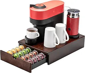 FlagShip Vertuo Pod holder for Nespresso Pod Drawer Coffee Pod Organizer Modern Style & Coffee Machine Stand Wood Frame(40 Pods Capacity)