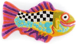 MACKENZIE-CHILDS Bath Rug, Washable Bath Mat for Bathroom Decor, 20" x 36", Happy Fish