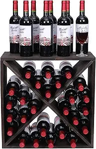 Wine Rack countertop Wooden Stackable Storage Rustic Retro Style Cube 24-Bottle Wooden Wine Rack Wine Cabinet (Dark Brown)