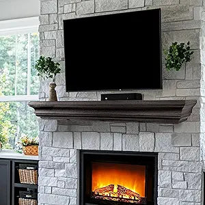 Rustic Fireplace Mantel Shelf, 54" Wooden Floating Shelf for Over Fireplace, Wall Mounted Fire Place Mantel, Farmhouse Hanging Floating Shelves, Black