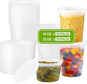 AOZITA 20 Sets Plastic Deli Food Containers With Lids 16oz, 32oz Variety Pack, Airtight Food Storage Containers, Freezer/Dishwasher/Microwave Safe, Soup Containers For Takeout Meal Prep Storage