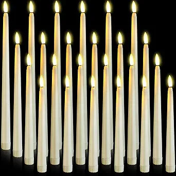 Rossesay 24 Pcs Flameless LED Taper Candles Battery Operated Candle 8.5", 9.65", 10.8", 12.8" Flameless Candlesticks Flickering for Christmas Church Wedding Indoor Decoration(Classic, Ivory)