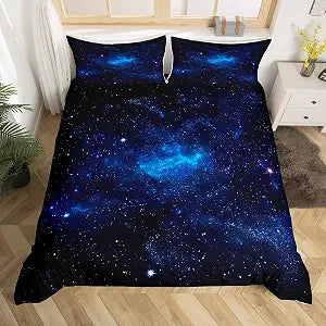 Blue Galaxy Comforter Cover, Starry Sky Decor Outer Space Theme Bedding Set for Adult Women Boys Universe Pattern Teens Bedroom Galaxy Decor Soft Microfiber Duvet Cover with Zipper Closure, Full